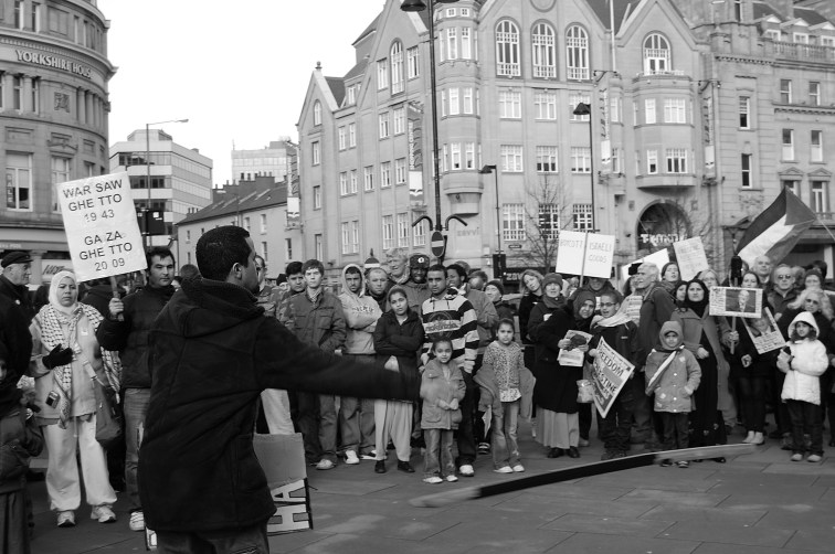Our placard that expressed political opposition to both the Israeli Defence Force and Hamas is deemed so offensive that it is ripped up and stamped upon.